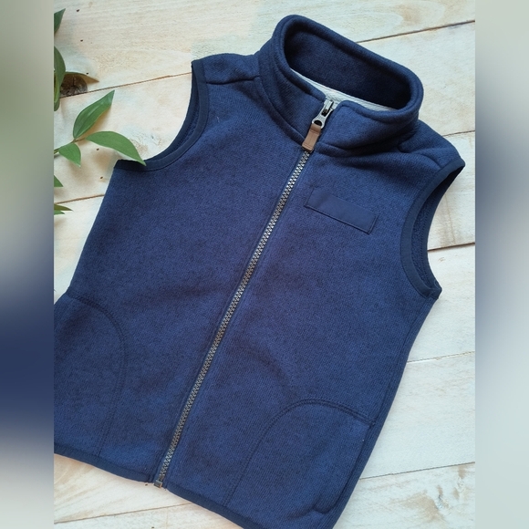 Carter's Toddler Boy Zip Up Sweater Vest Sleeveless Blue Fleece Lined Size 4T - Picture 2 of 4